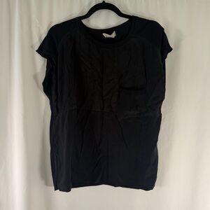 Cluny Silk Blouse Women's Medium Black Short Sleeve Round Neck